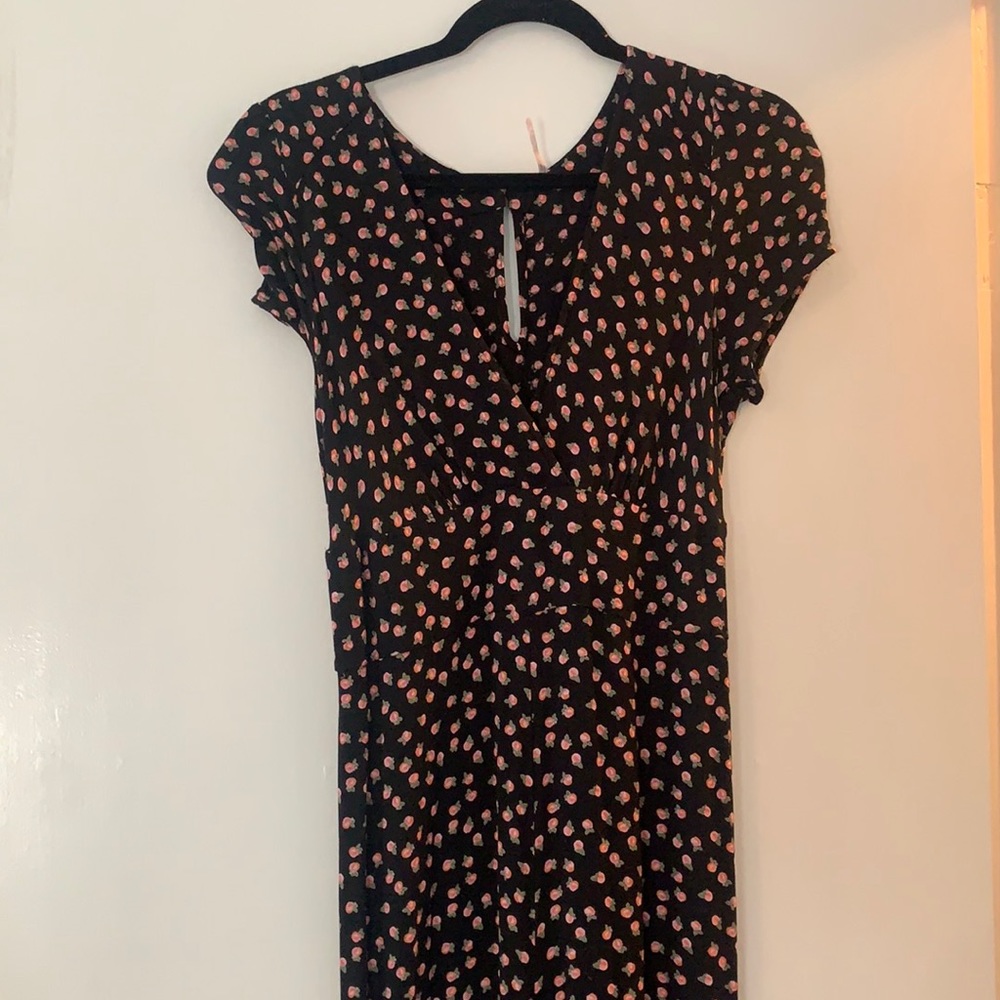 Free people black and pink floral V neck jumpsuit
